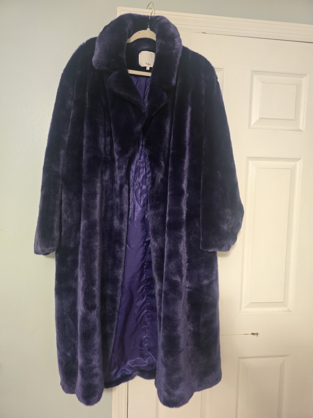 Tibi Deep Purple Faux Fur Long Coat
